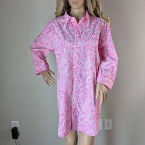 Lauren Ralph Lauren Sleep Shirt Women's XL Pink Paisley Button LRL Embroidered